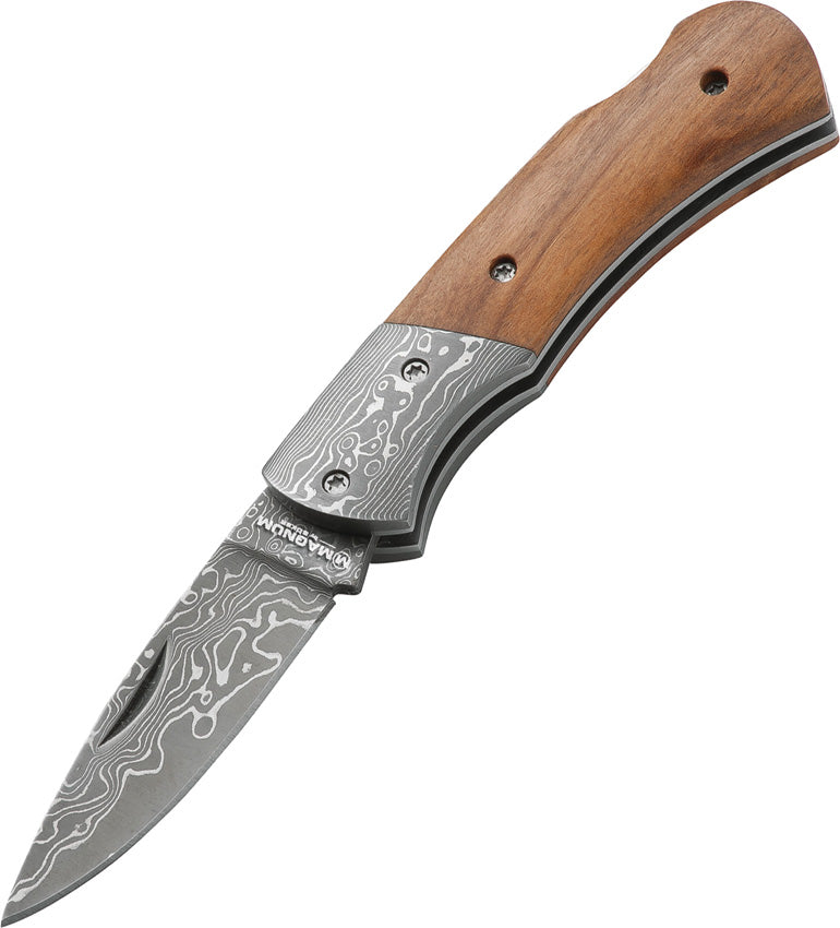 Boker Magnum Mistress Damascus Steel Blade Olive Wood Folding Knife 01MB171DAM