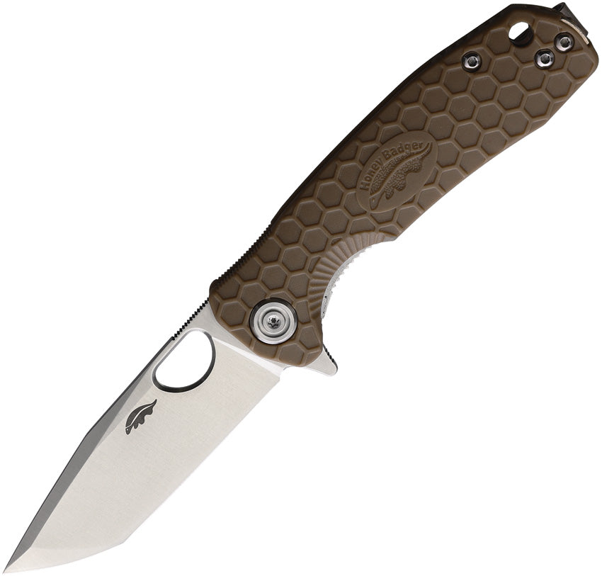 Honey Badger Knives Small Linerlock Pocket Knife Tan GRN Folding 8Cr13MoV 1342