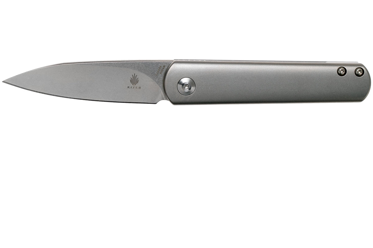 Kizer Feist Lundquist Gray Titanium Drop Pt Folding Pocket Knife 3499