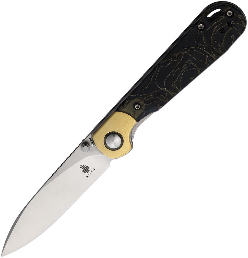 Kizer Cutlery PPY Pocket Knife Linerlock Brass & Raffir Folding CPM-S35VN 3587A1