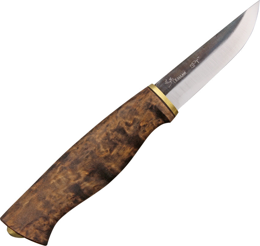 Kellam Wolverine Pro Curly Birch Wood Carbon Steel Fixed Blade Knife KPW3