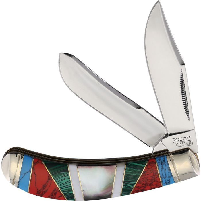 Rough Ryder Bow Trapper Turquoise & MOP Folding Stainless Pocket Knife 2414