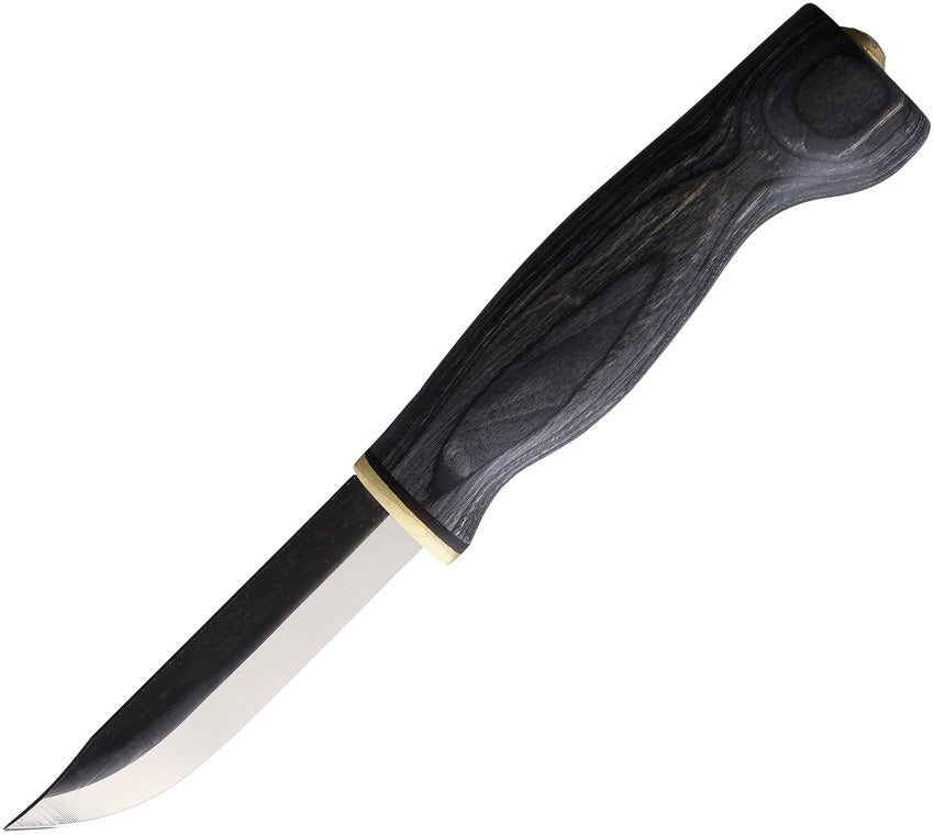 Wood Jewel Black Plywood Carbon Steel Fixed Blade Knife w/ Leather Sheath 23BK