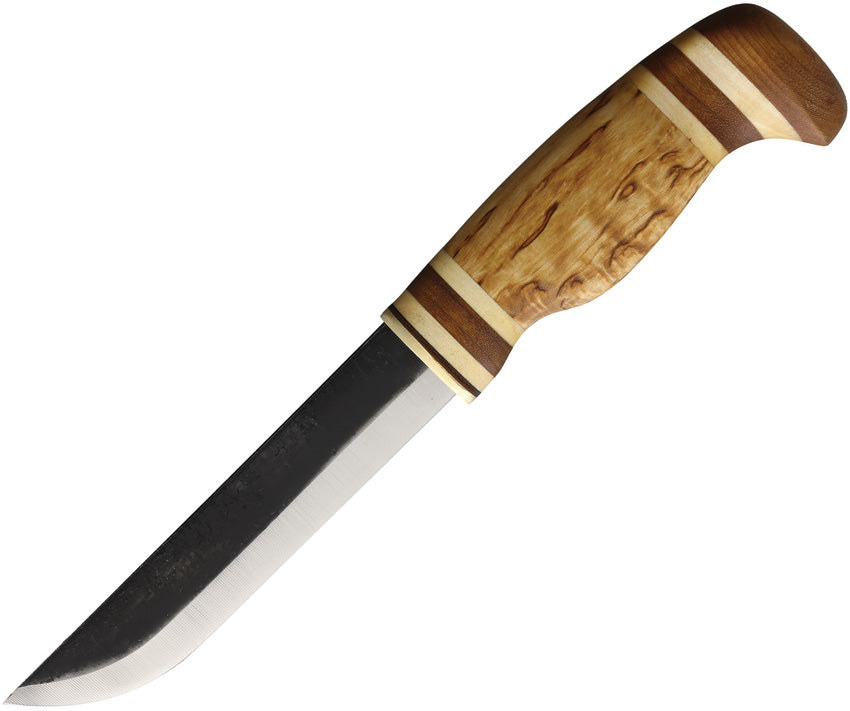 Wood Jewel Lappish Curly Birch Carbon Steel Fixed Blade Knife w/ Sheath 23EB