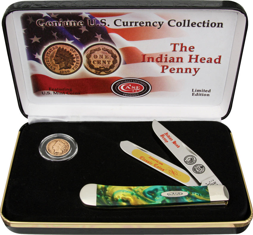 Case Cutlery Indian Head Penny Trapper Set Folding Pocket Knife Ltd Ed COA IHPCE