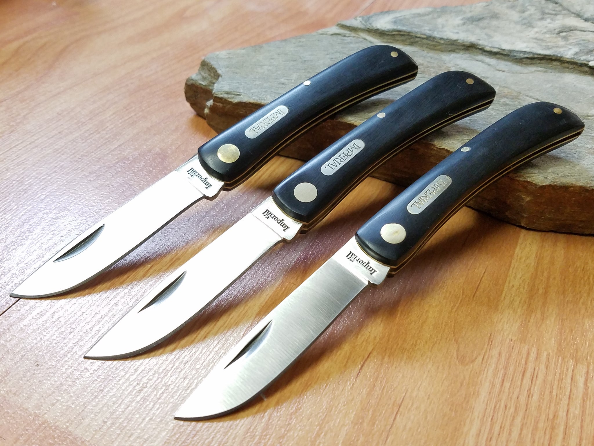 Lot of 3 Imperial Schrade Black Sod buster Folding Pocket Knives 22-3