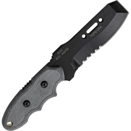 TOPS MPK01 Mini Pry Fixed Partially Serrated Blade Knife with Black Linen Micarta Handles