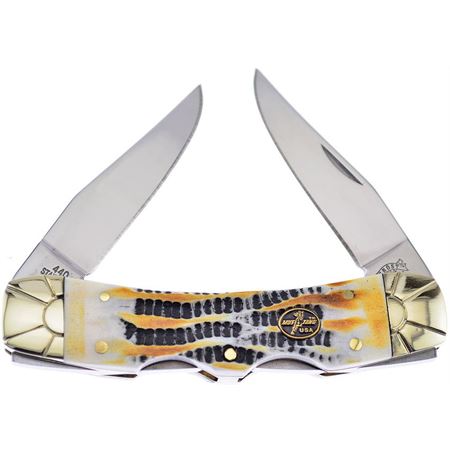 Frost MB853MB Double Lock Steer Horn Folding Pocket Knife with Mojave Bone Handle