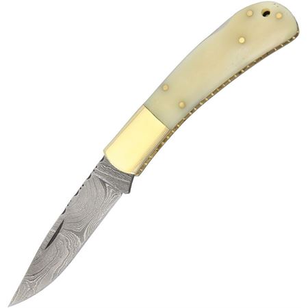 Damascus 1167 Lockback White Bone Linerlock Folding Pocket Knife