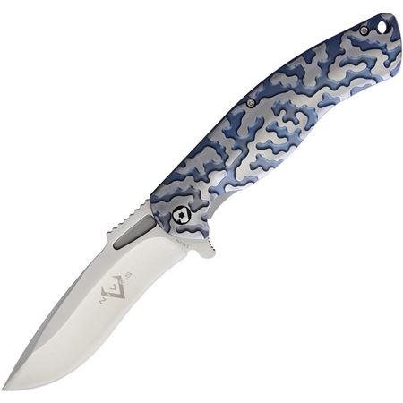 V NIVES 30039 Atmosphere Framelock Knife with Blue and Silver Sculpted Titanium Handle