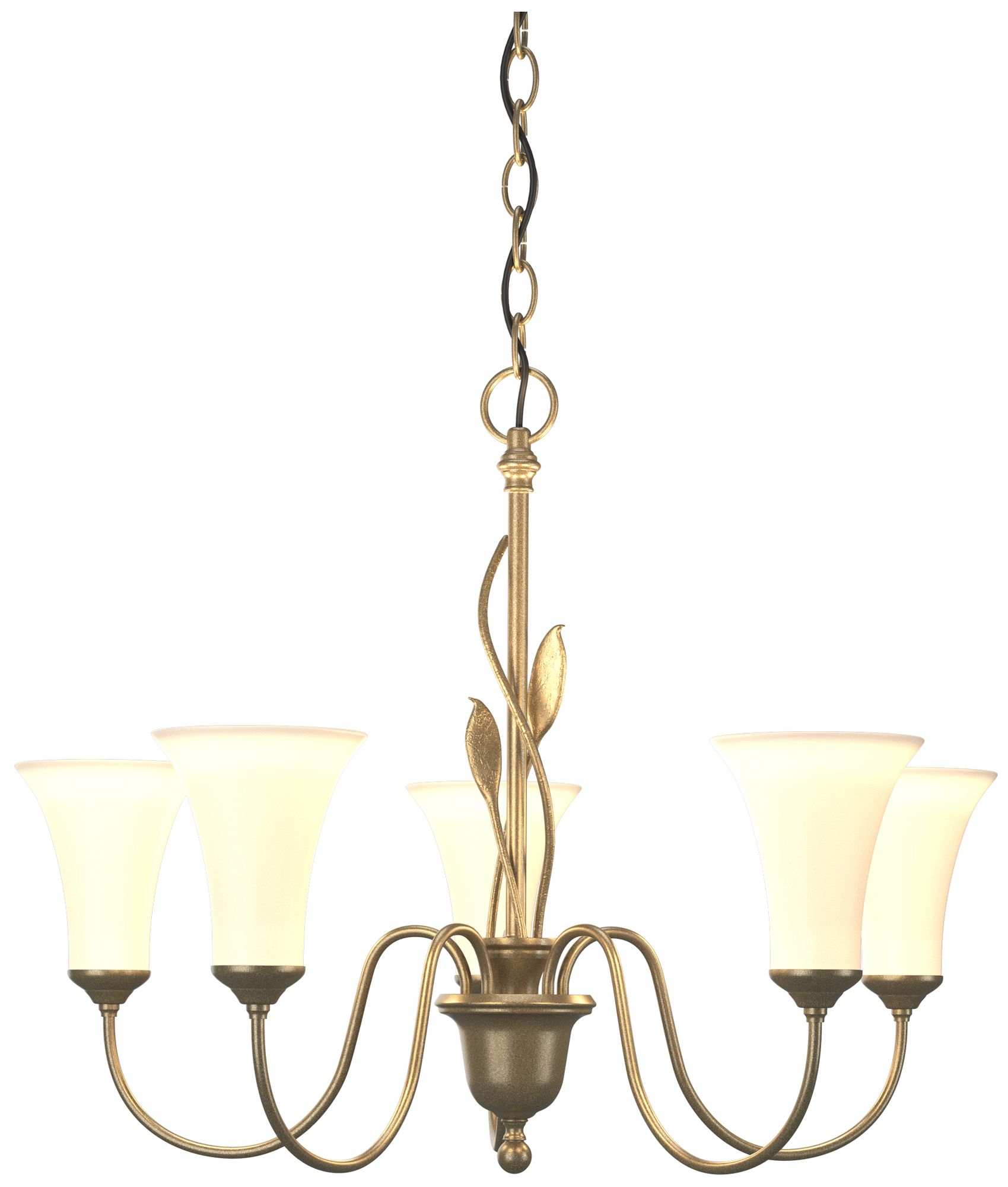 Forged Leaves 26" Wide 5 Arm Soft Gold Chandelier With Opal Glass