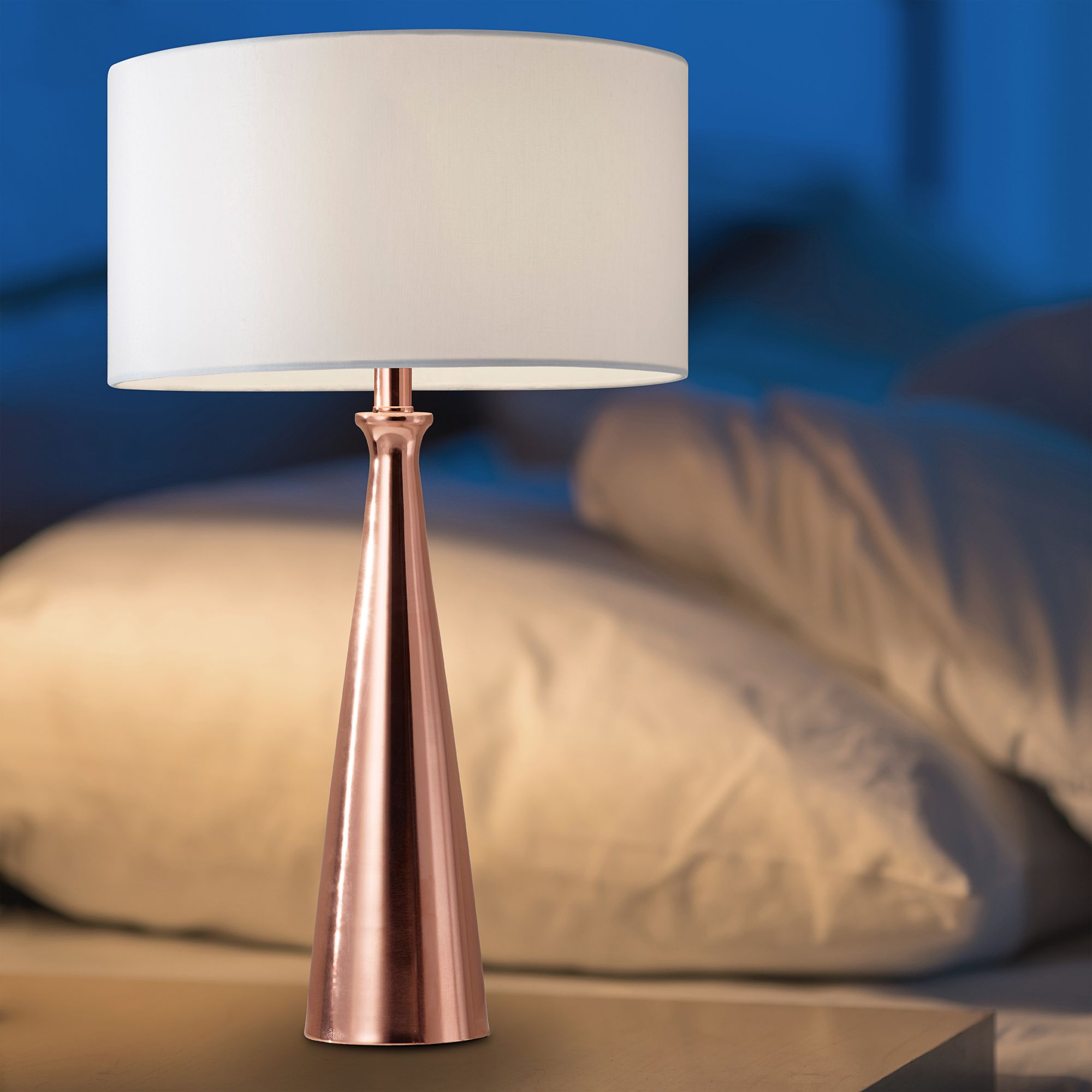 Adesso Linda White Linen Shade and Copper Metal Base Modern Table Lamp