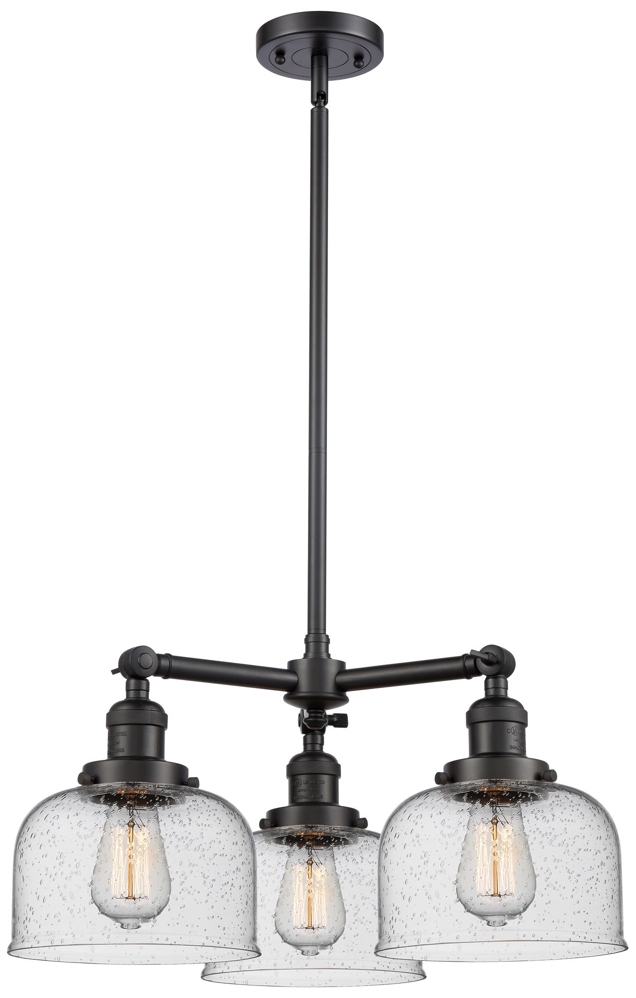Bell 3-Light 22" Matte Black LED Chandelier With Seedy Shade