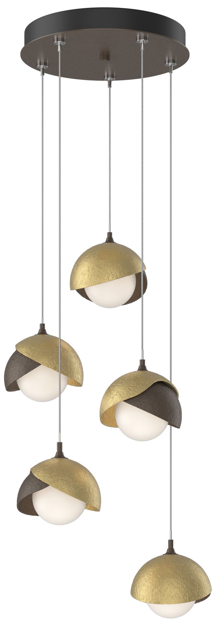 Brooklyn 16"W 5-Light Brass Accented Bronze Long Double Shade Pendant