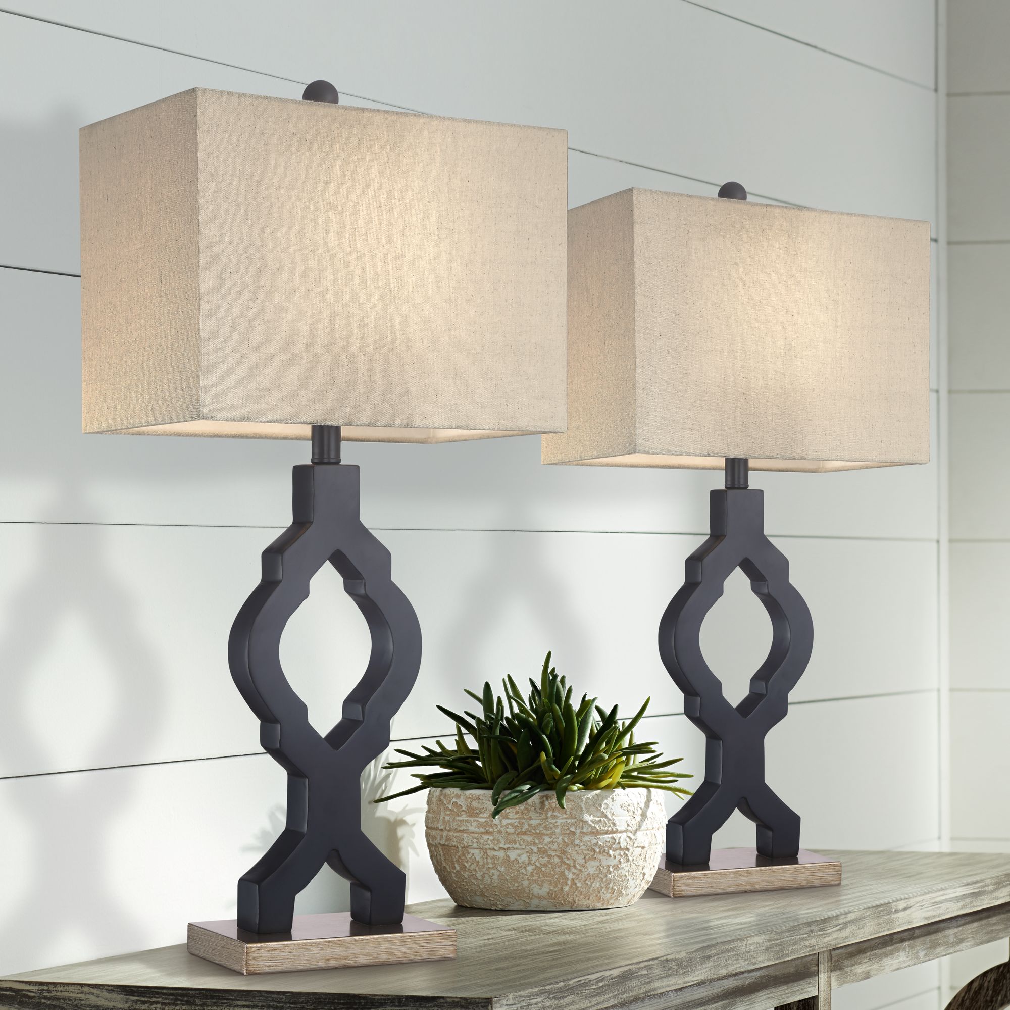 Milly Modern Black Quatrefoil Table Lamps Set of 2