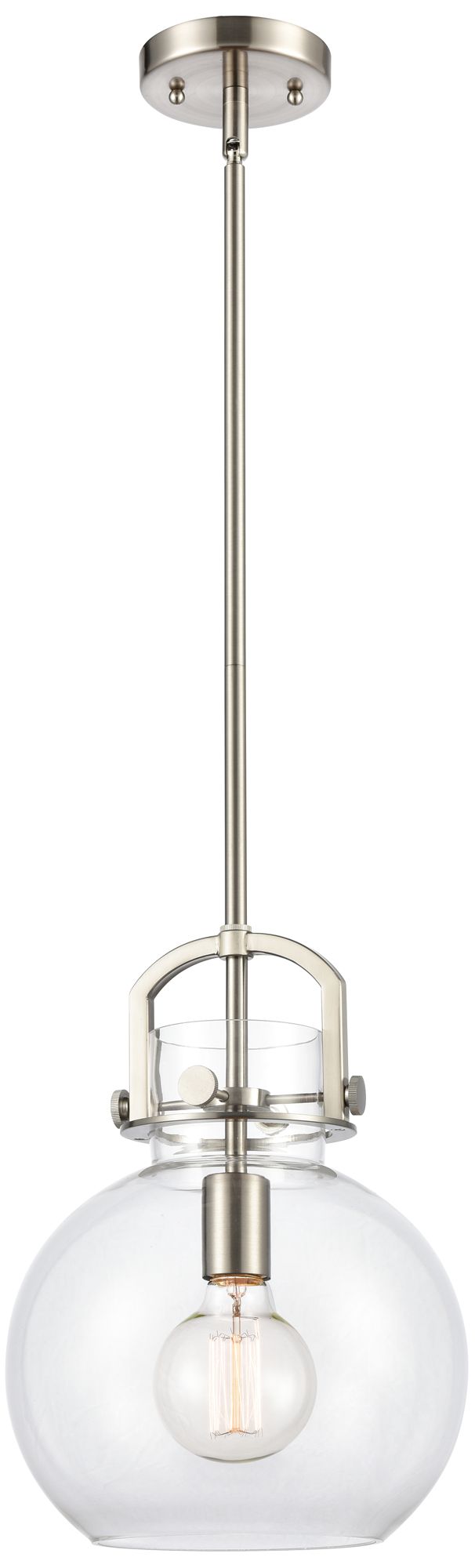 Newton Sphere 10" Wide Stem Hung Satin Nickel Pendant With Clear Shade