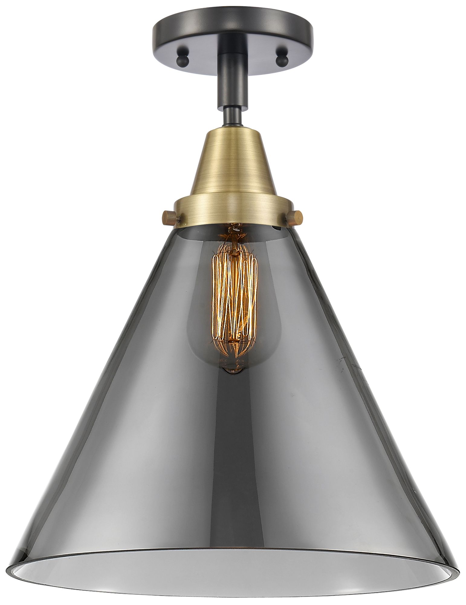 Caden Cone 12" Flush Mount - Black Antique Brass - Plated Smoke Shade