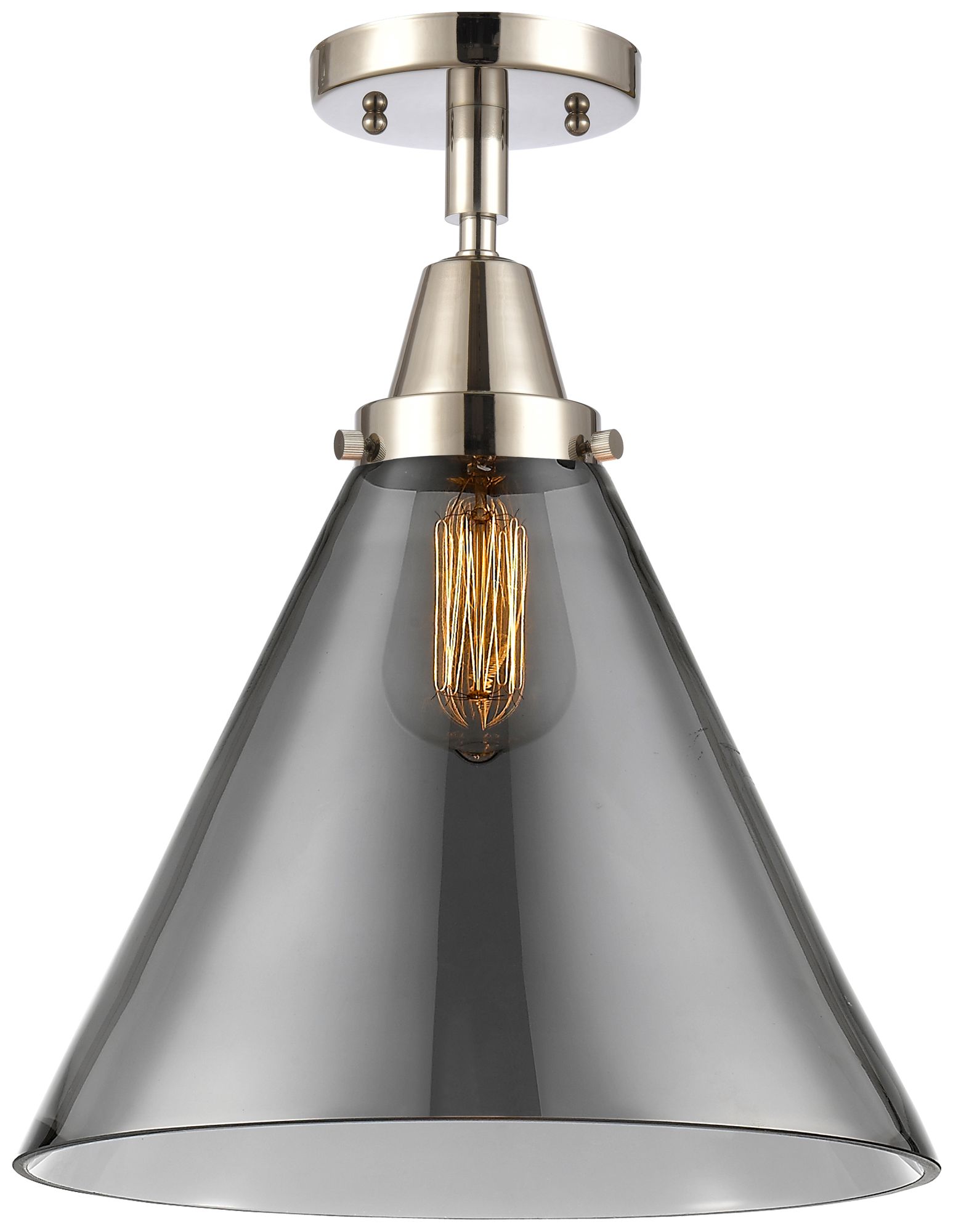 Caden Cone 12" LED Flush Mount - Polished Nickel - Plated Smoke Shade