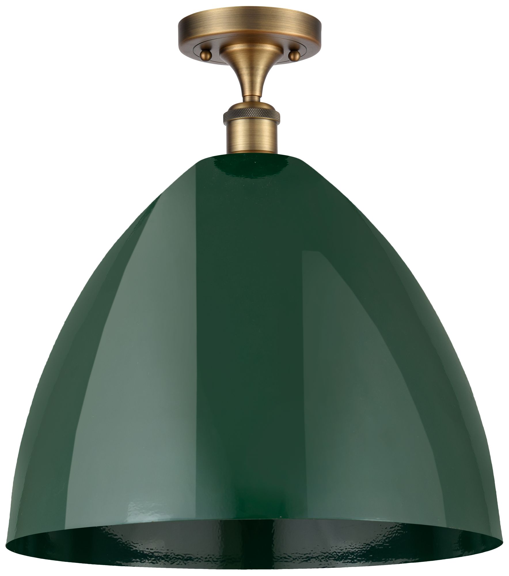 Plymouth Dome 16" Wide Brushed Brass Semi Flush Mount w/ Green Shade