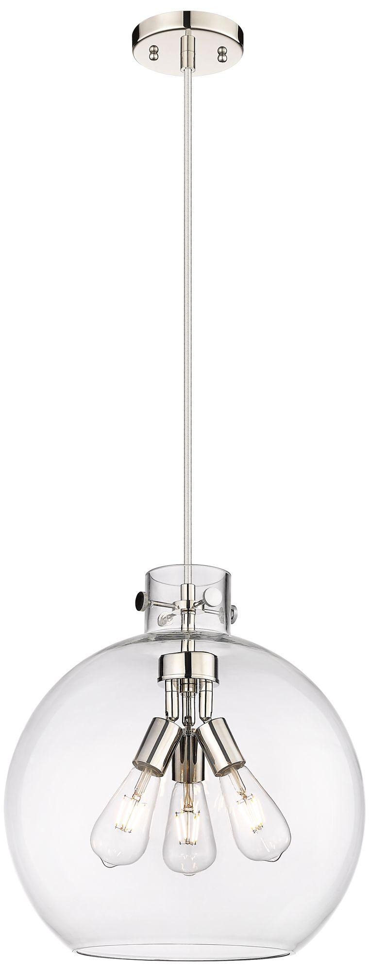 Newton Sphere 16"W 3 Light Cord Hung Polished Nickel Pendant w/ Clear