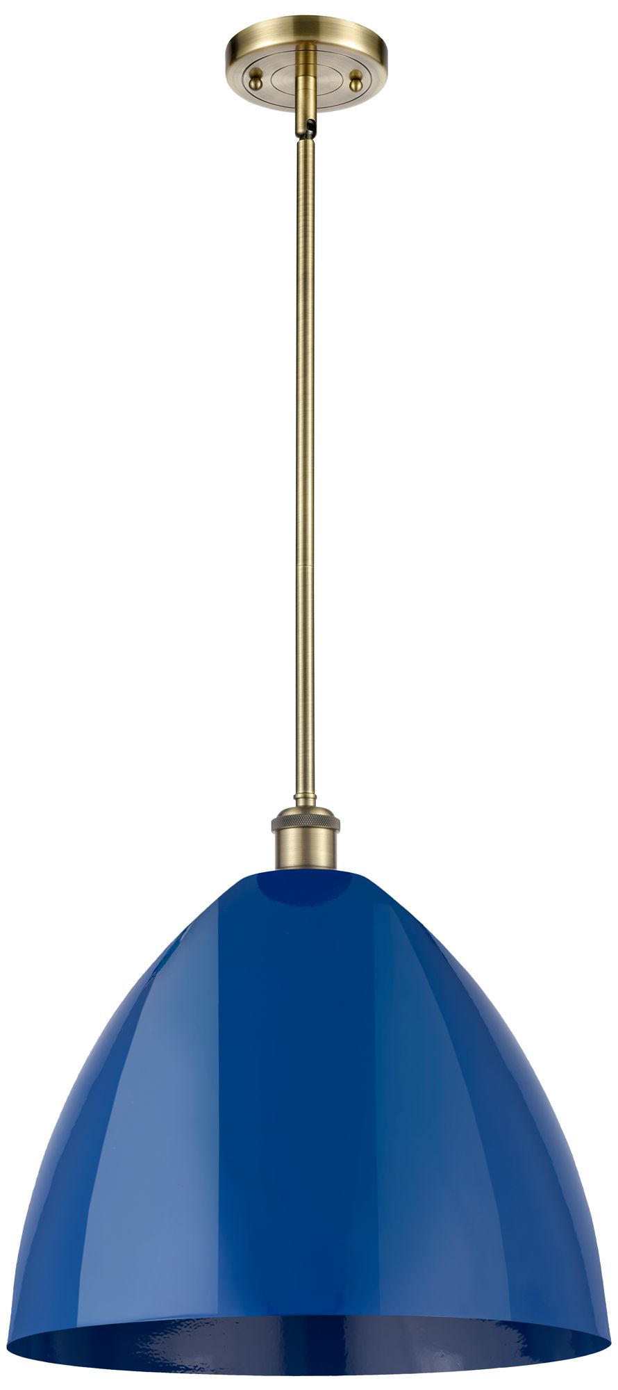 Plymouth Dome 16" Wide Antique Brass Stem Hung Pendant w/ Blue Shade