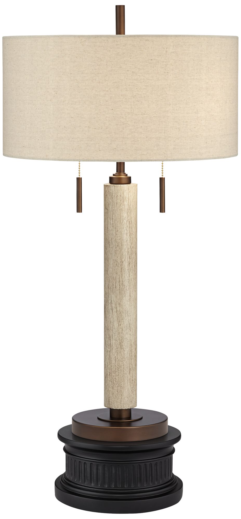 Hugo Wood Column USB Table Lamp With Black Round Riser