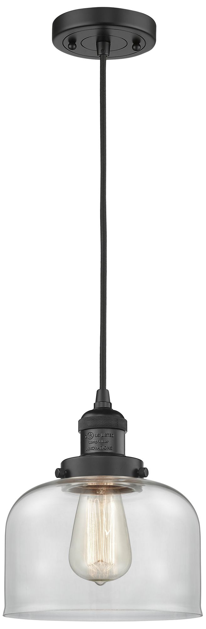 Franklin Restoration Bell 8" Matte Black Corded Mini Pendant w/ Clear
