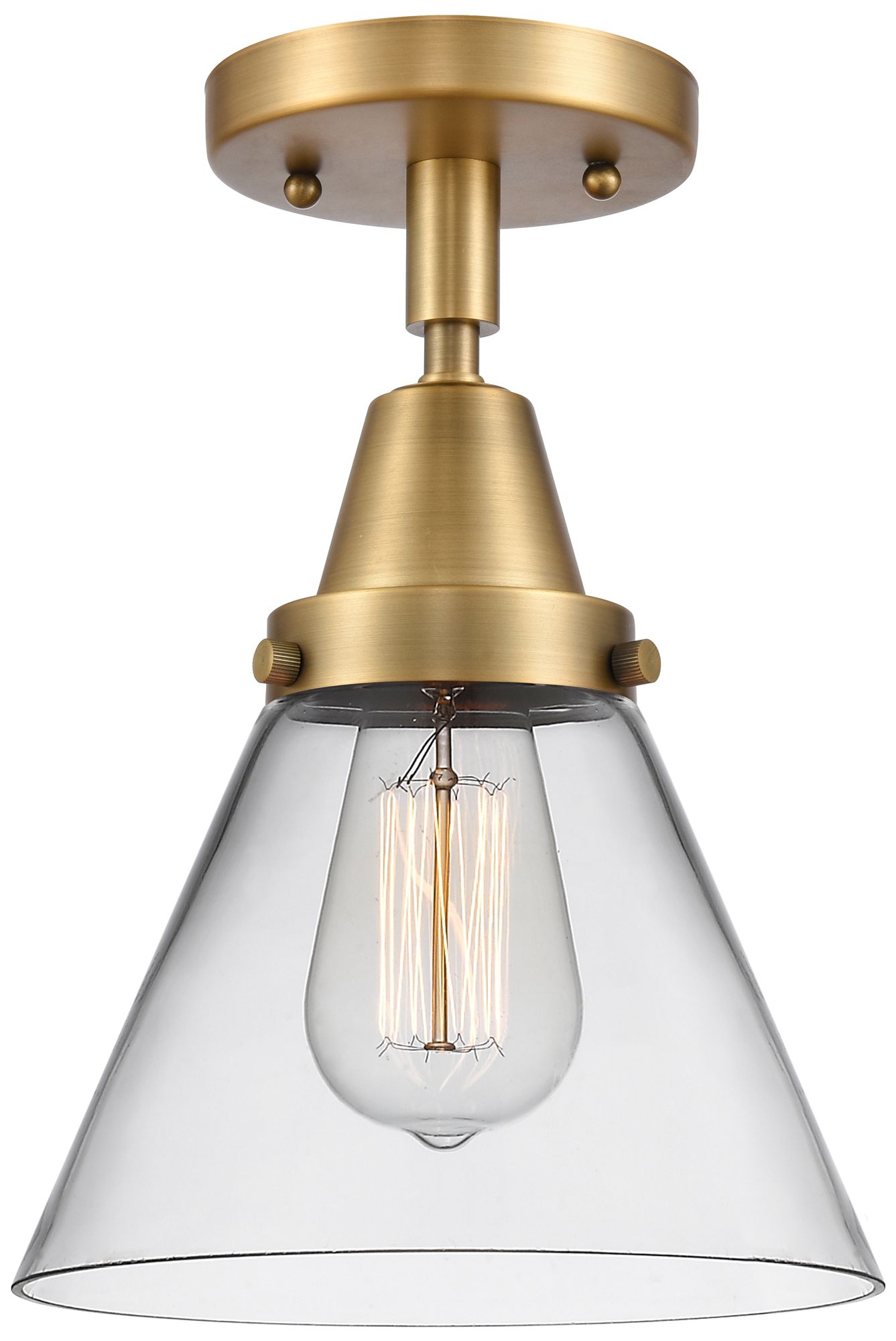 Caden Cone 8" LED Flush Mount - Brushed Brass - Clear Shade