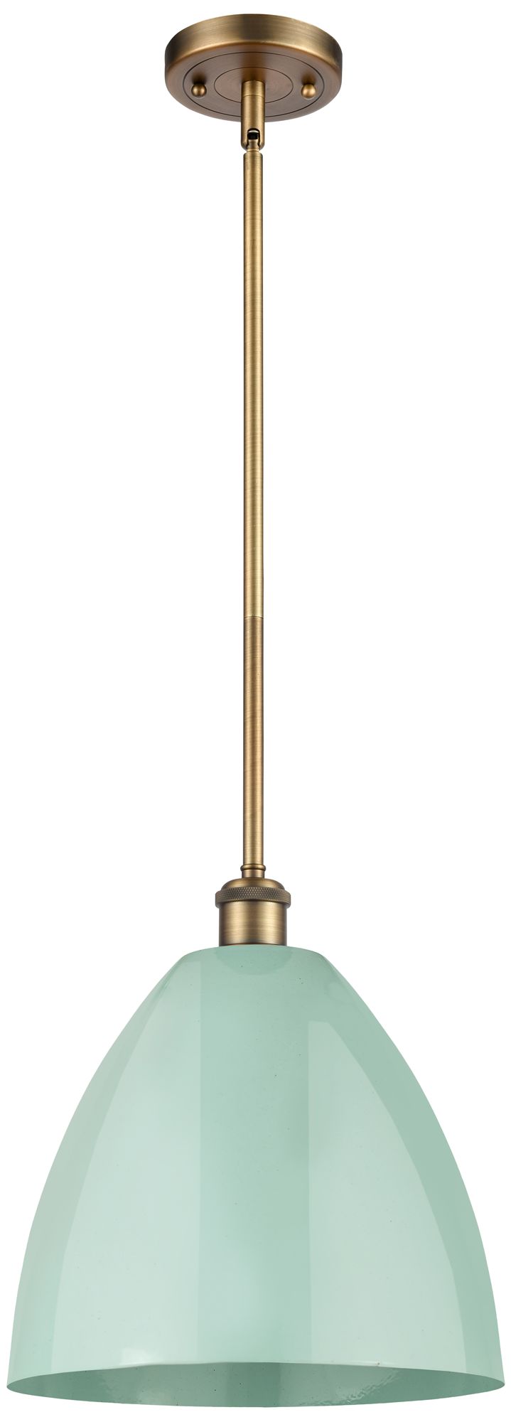 Plymouth Dome 12" Wide Brushed Brass Stem Hung Pendant w/ Seafoam Shad
