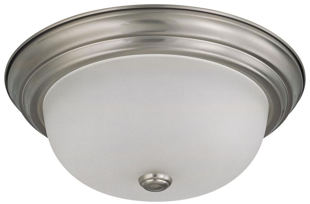 2 Light; 13 in.; Flush Mount with Frosted White Glass