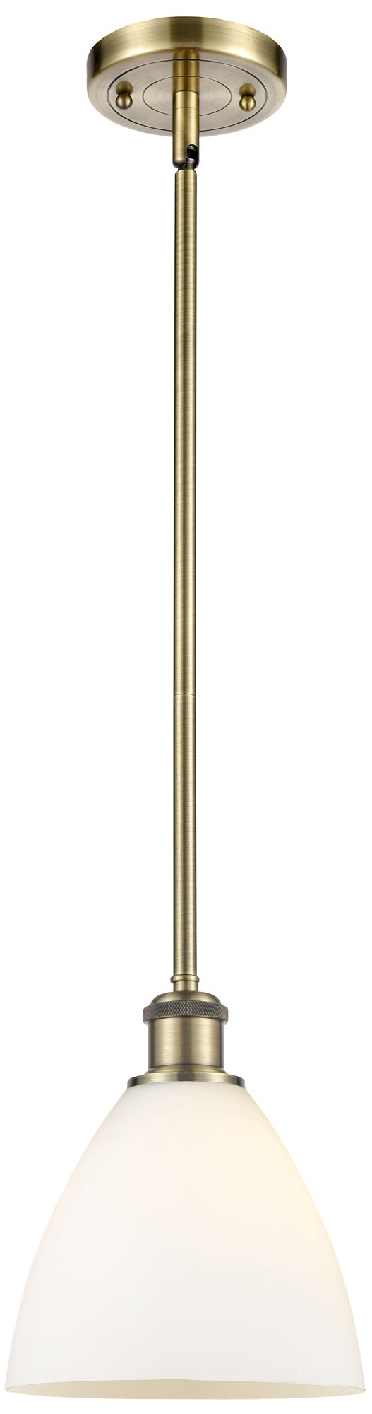 Bristol Glass 8" LED Mini Pendant - Antique Brass - Matte White Shade