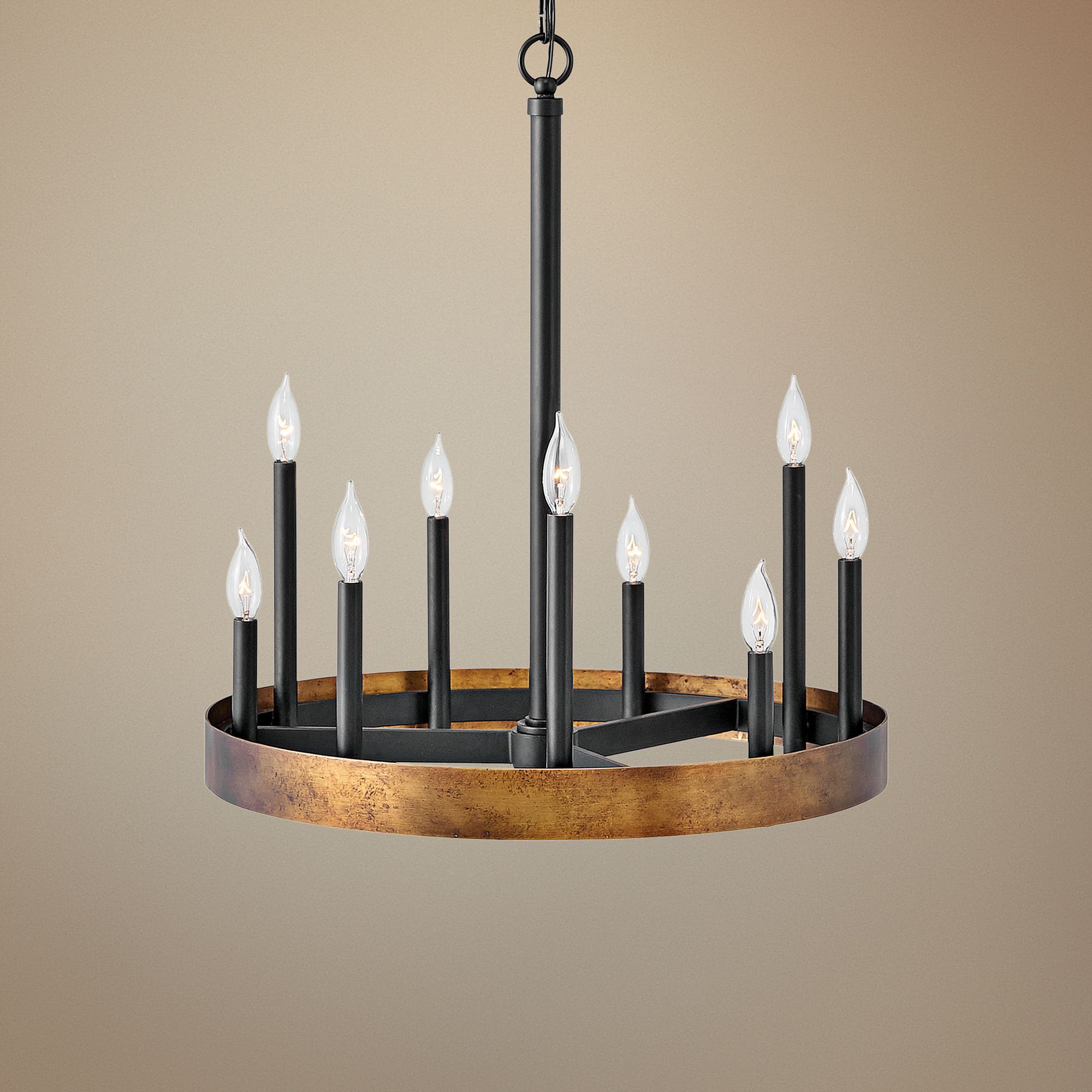 Wells 24" Wide Weathered Brass and Black 9-Light Chandelier