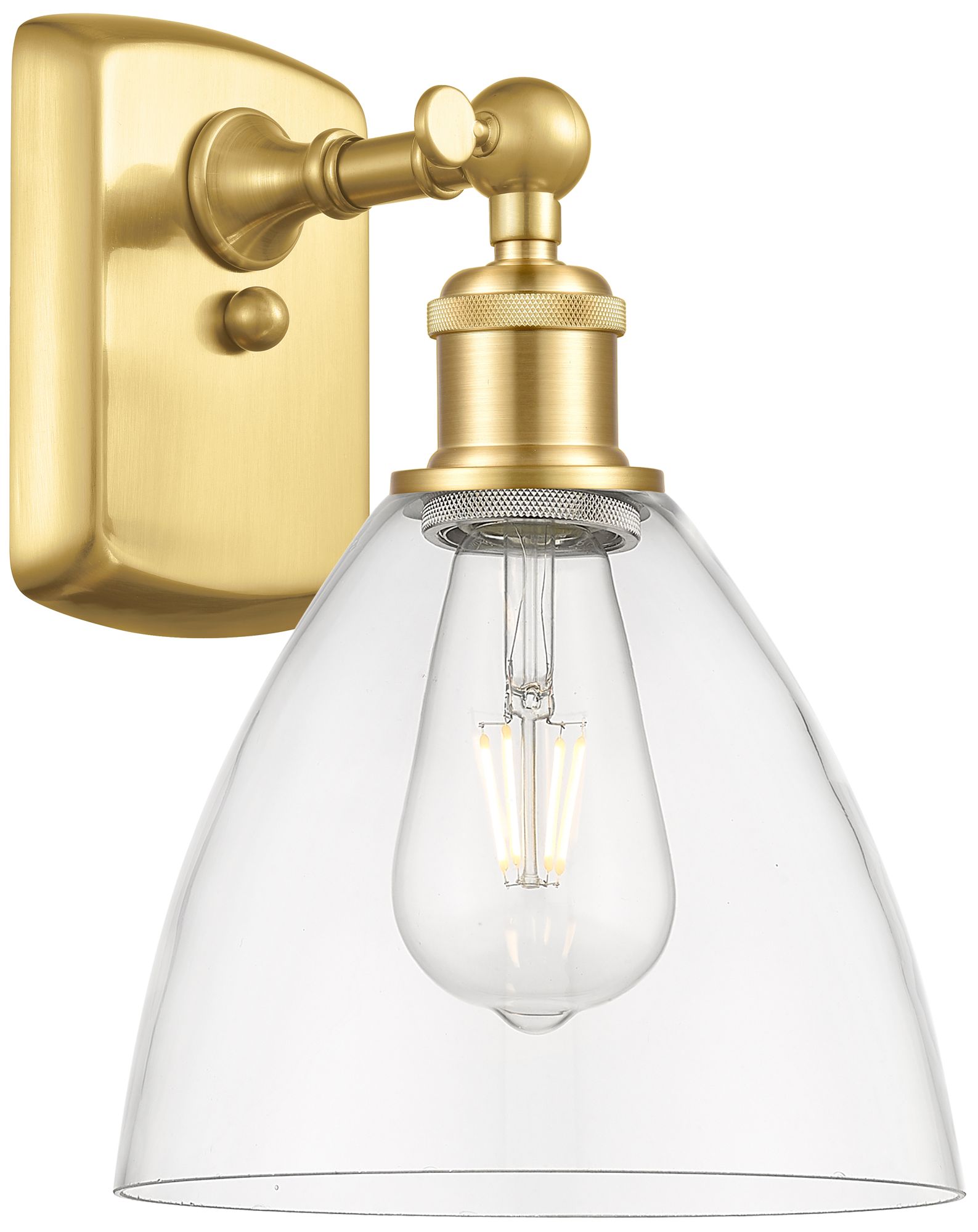 Bristol Glass 8" Satin Gold LED Sconce With Clear Shade