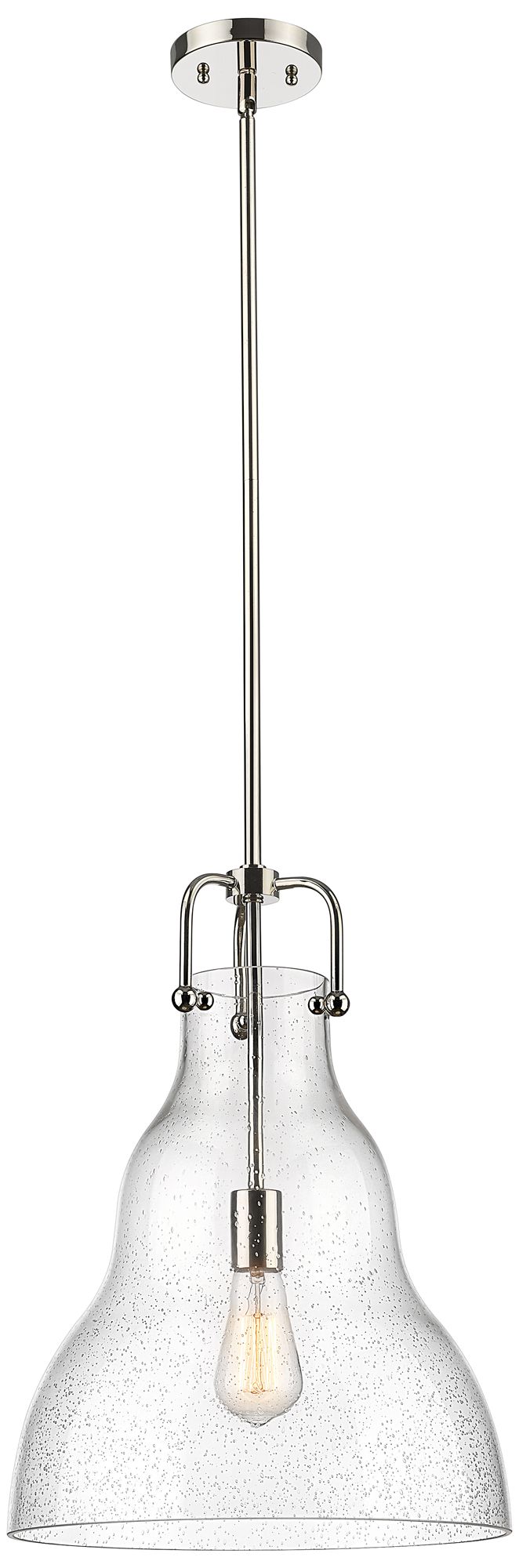 Haverhill 14" Polished Nickel Stem Hung Pendant With Seedy Shade