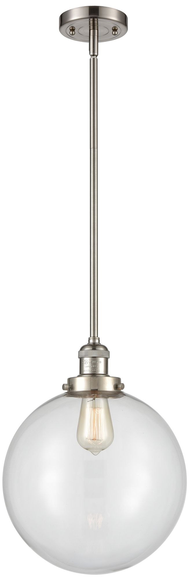 Franklin Beacon 12" Brushed Nickel Stemmed Mini Pendant w/ Clear Shade