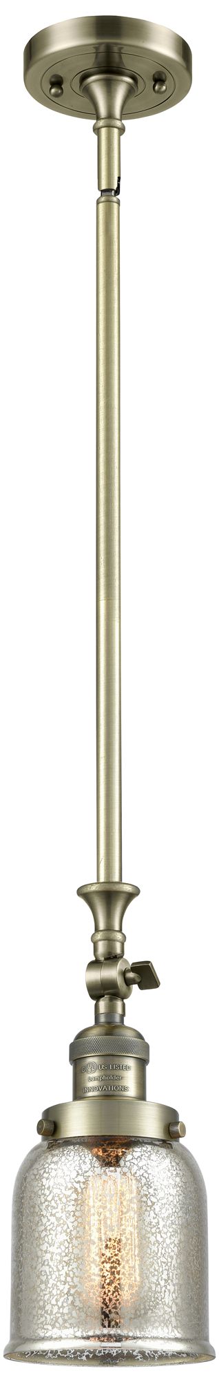Bell 5" Antique Brass Stem Hung Mini Pendant w/ Silver Plated Mercury