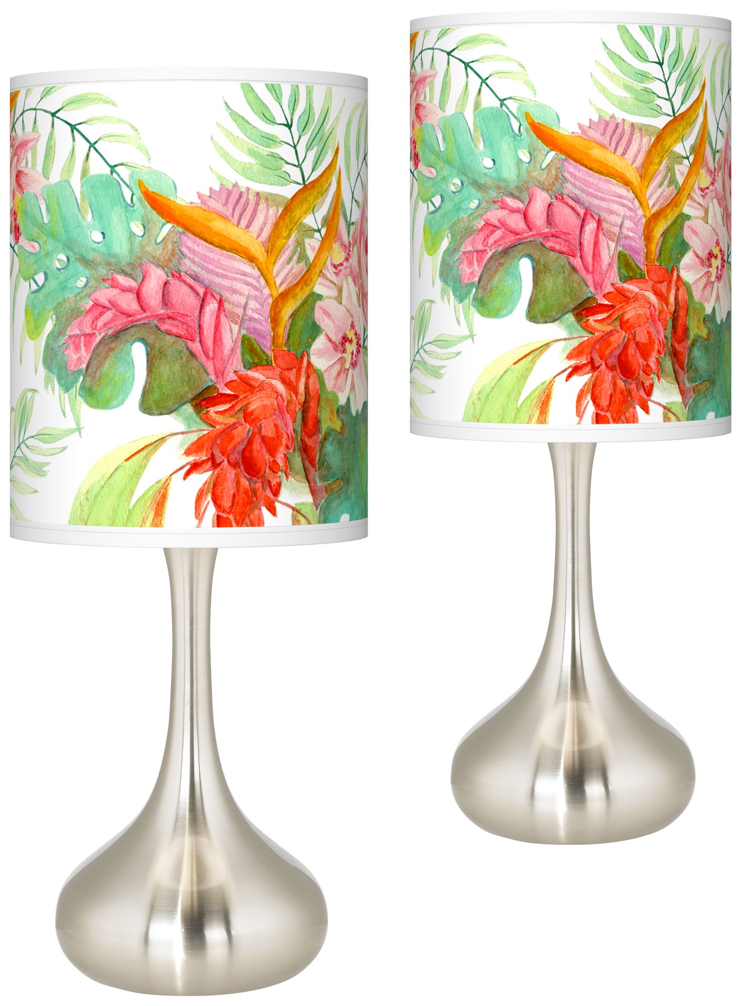 Island Floral Giclee Modern Tropical Droplet Table Lamps Set of 2