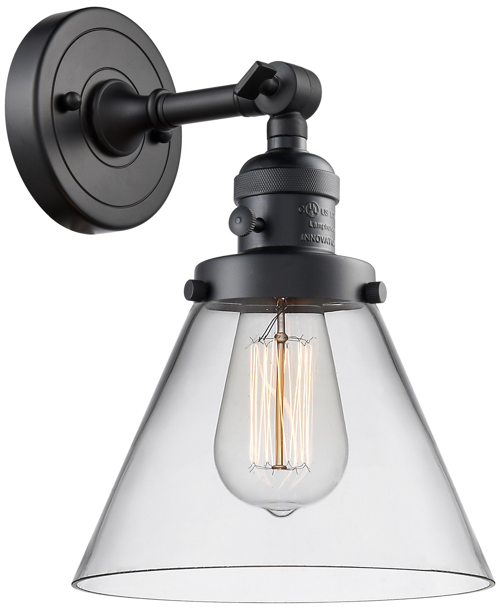 Cone 8" Sconce LED - Matte Black Finish - Clear Shade