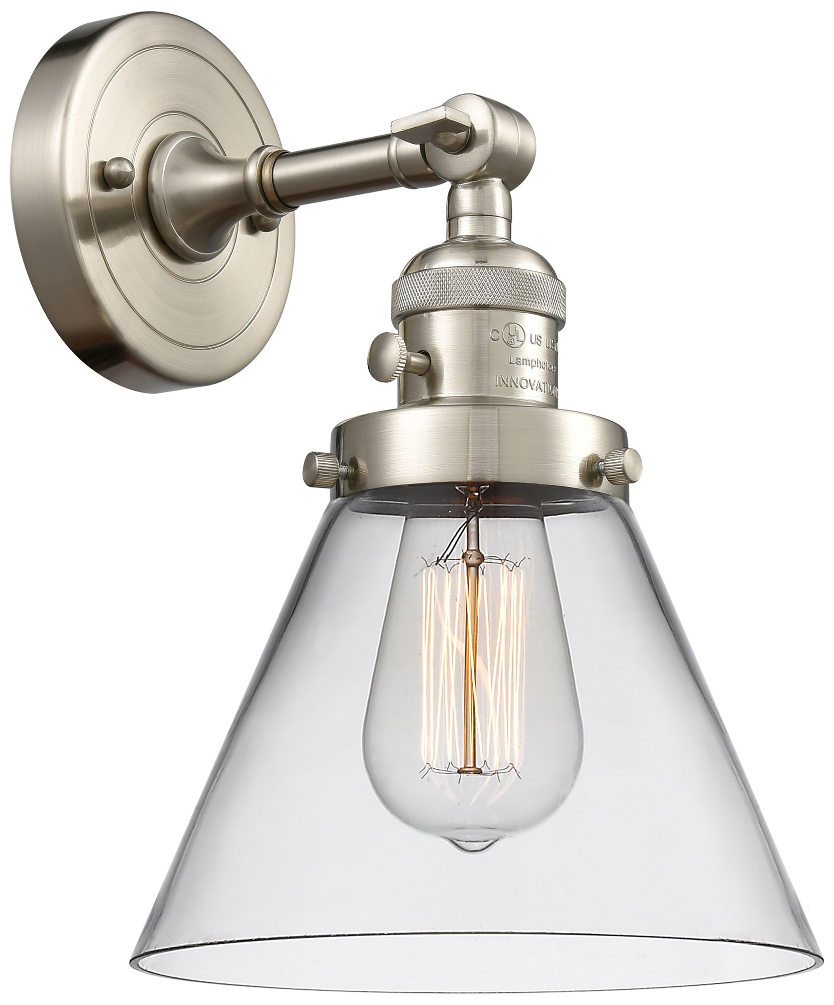 Cone 8" Sconce LED - Nickel Finish - Clear Shade