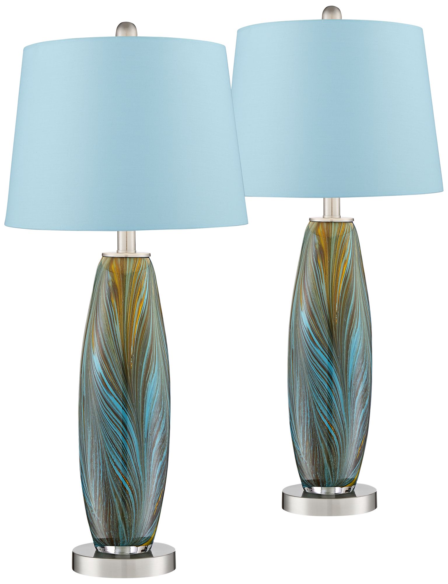 Azure Art Glass Blue Hardback Table Lamps Set of 2
