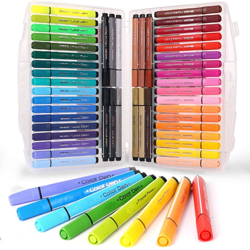 KXF Kids Washable Water Colour Pen, 48 Assorted Colours Felt Tip Colouring Pens Colour Fibre-Tip Pens with Wallet for Adult Children