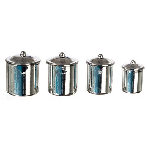 International Miniatures by Classics Dollhouse Miniature 4 Piece Kitchen Canister Set in Stainless Steel
