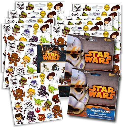 Star Wars Stickers Party Favors  Set of 2 Sticker Packs  12 Sheets over 240 Stickers plus Star Wars Tattoos -Darth Vader, Storm troopers, chewbacca