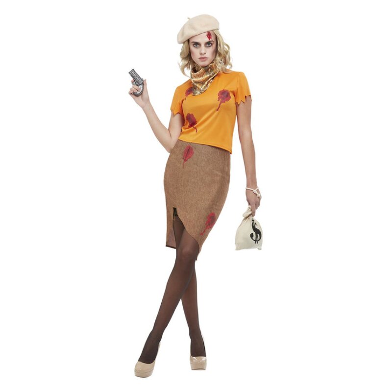 Womens Bonnie Zombie Gangster Fancy Dress Costume (Size 16-18)