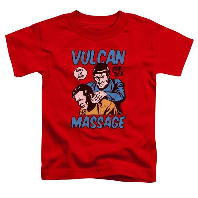 Trevco CBS1738-TT-1 Star Trek & Massage Short Sleeve Toddler Cotton T-Shirt, Red - Small - 2 Toddler