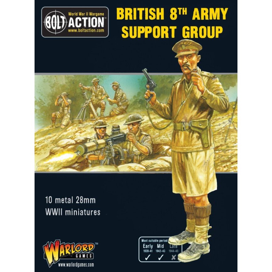 Bolt Action British 8th Army Support Group (HQ, Mortar & MMG)