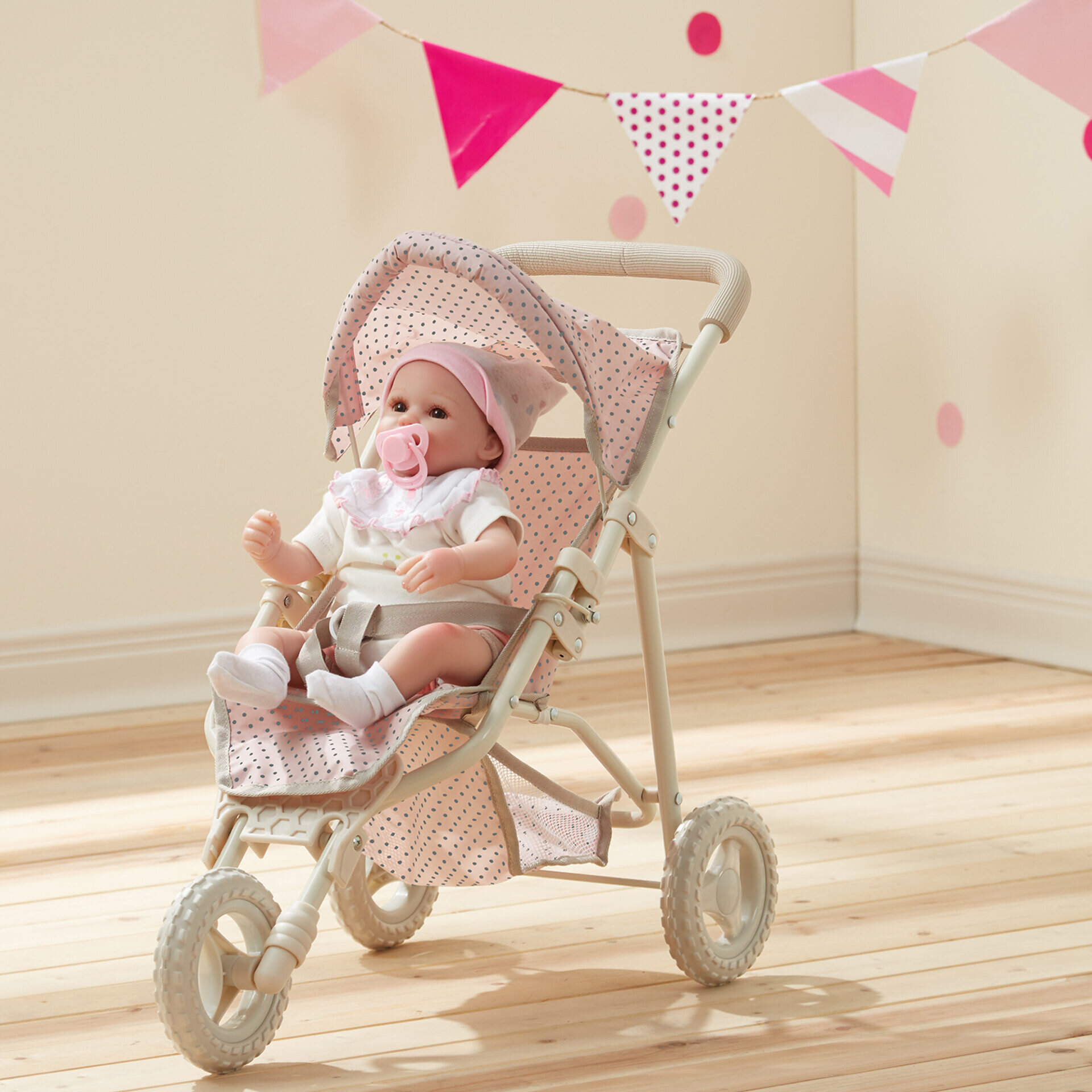 Olivia's Little World Dolls Pram Stroller Pushchair For Baby Dolls Pink OL-00002