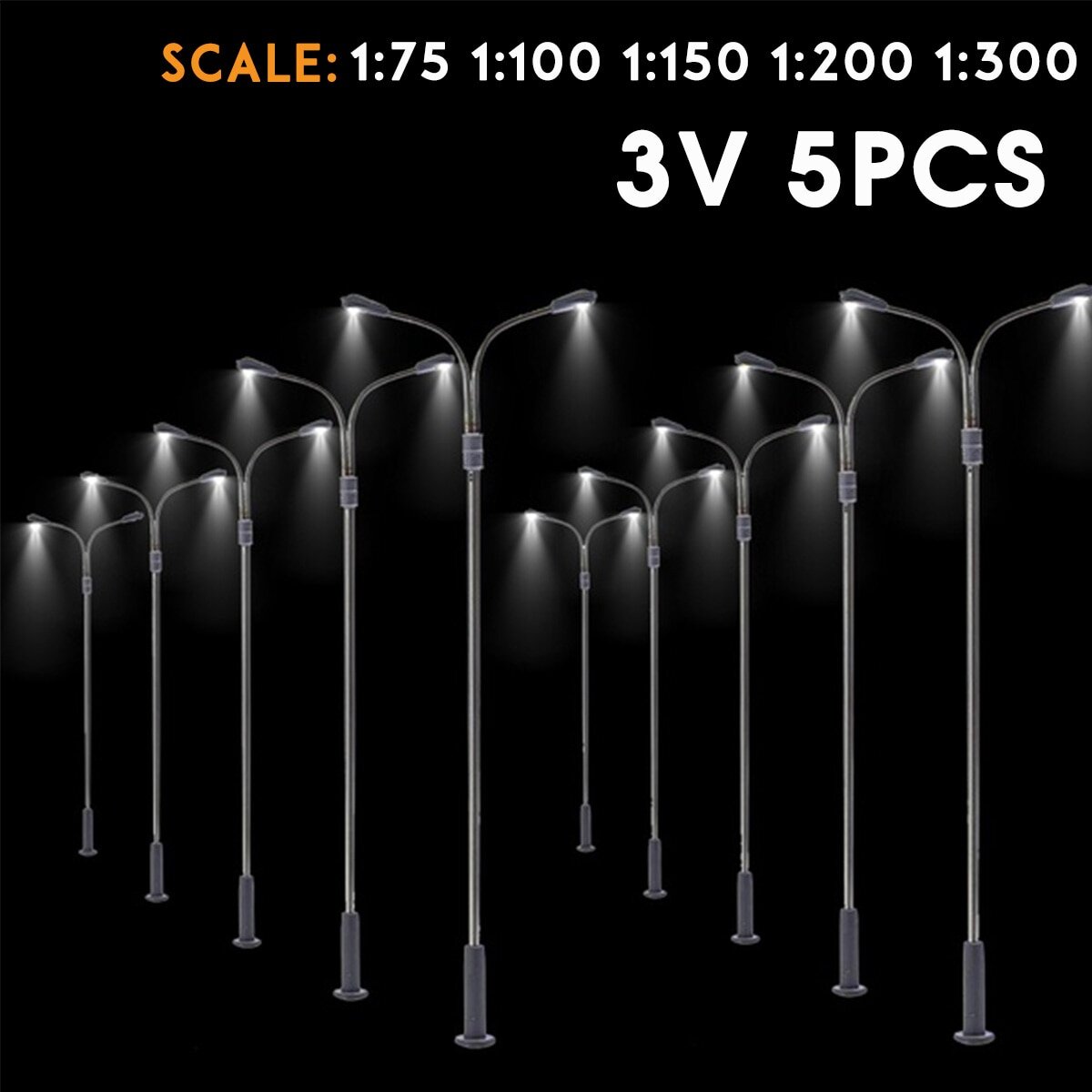 5pcs Model Street Lamps HO Scale 1:75 1:100 Black Model Layout Garden Lights Lamppost Landscape Light Model