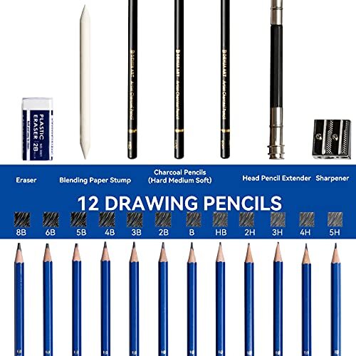 Drawing Pencils and Sketch Set Professional 20 Pieces Drawing and Sketching Pencil Set with Portable Bag Sketch Pencils Drawing Art Tool Kit (Blu