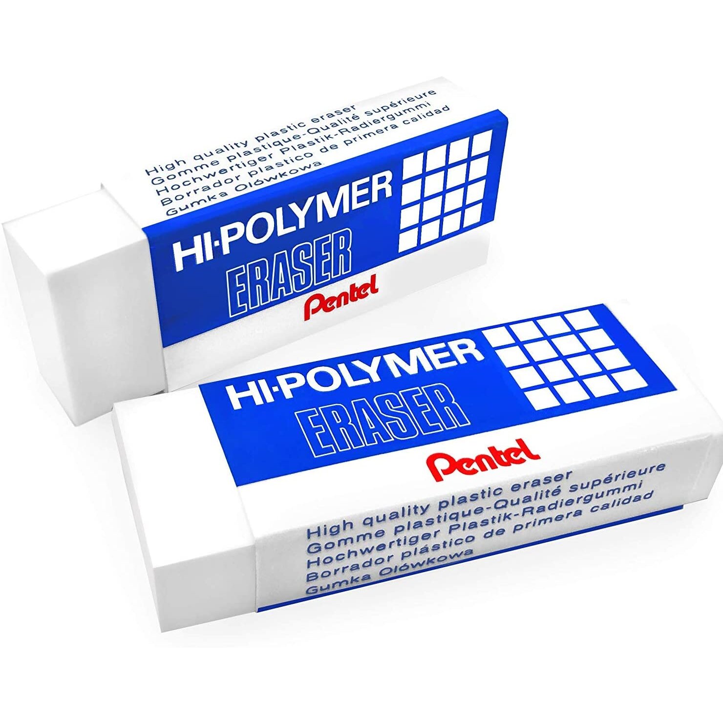 Pentel Hi-Polymer Jumbo Plastic Rubbers Erasers - White - Pack of 2